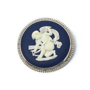 ✨SOLD✨Wedgwood Portland Blue Jasperware Sterling Cherub Brooch Pin 1970s